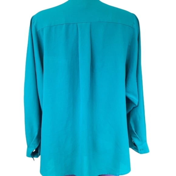 H&M Balloon Sleeve Button Down Long Sleeve Blouse Teal Size‎ 12 Women's - Picture 4 of 10